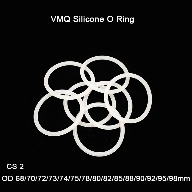

5pcs White VMQ Silicone O Ring Gasket Food Grade Silicon O Ring Gasket Rubber o-ring CS 2mm OD 68/70/72/73/74/75/78/80/82-98mm