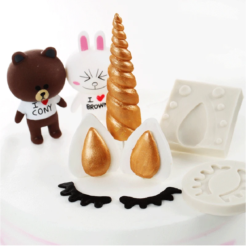 Единорог Рог ресницы в форме ушей силиконовая форма для торта Sugarcraft Gumpaste