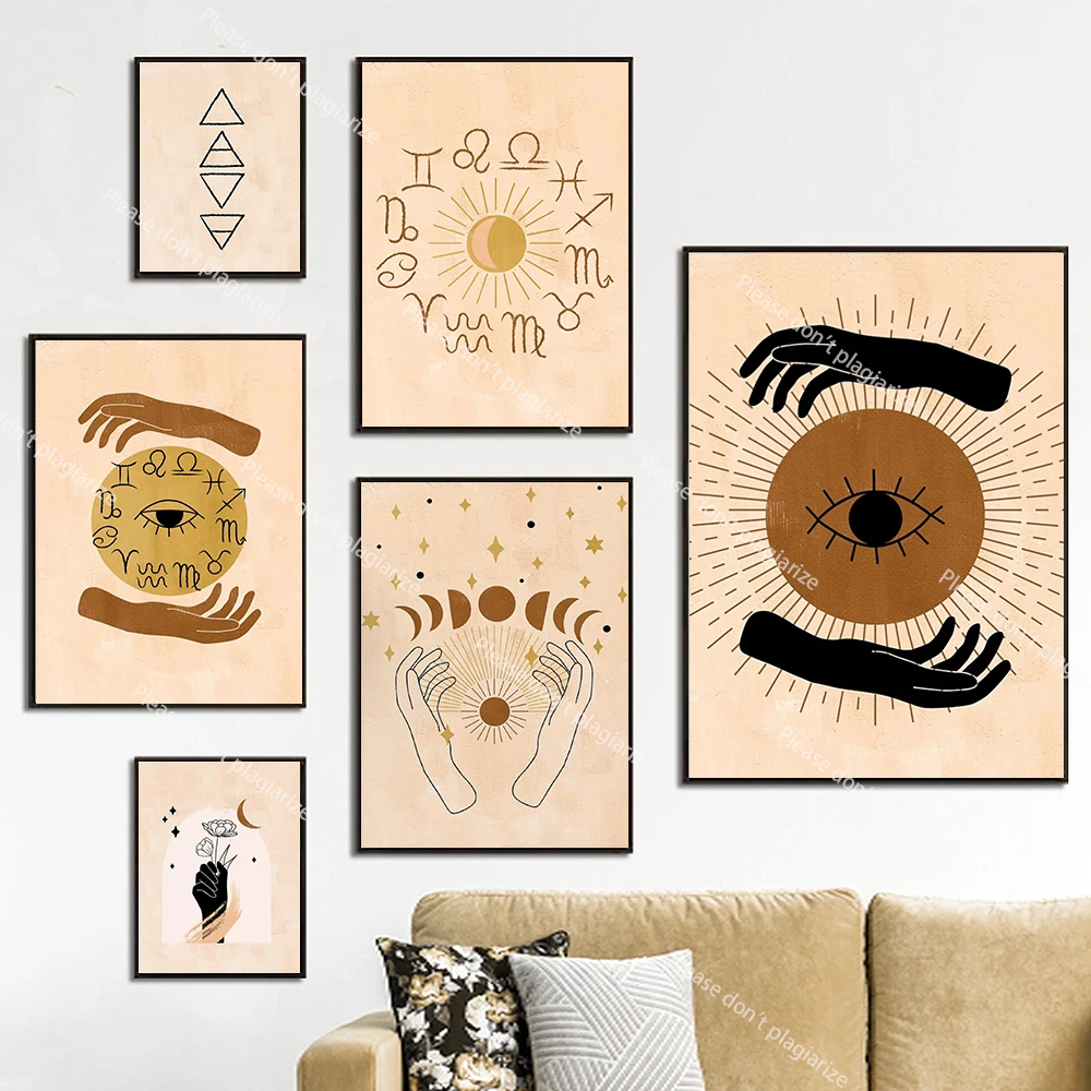Мистические глаза Boho принты рук абстрактная луна солнце небесный