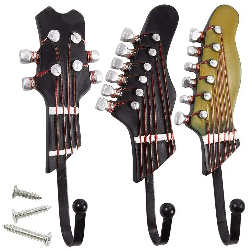 

Hot Vintage Guitar Shaped Decorative Hooks Rack Hangers for Hanging Clothes Coats Towels Keys Hats Metal Resin Hooks Wall Mounte