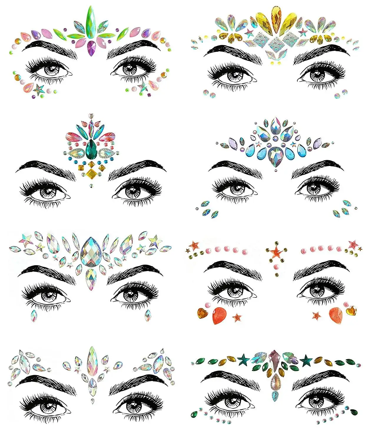 

Women Mermaid Face Gems Glitter,Rhinestone Rave Face Jewels Festival,Crystals Face Stickers, Eyes Face Body Temporary Tattoos