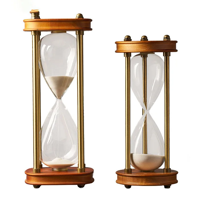

Wooden Sandglass Metal Sand Hourglass 60 Minute Countdown Timer Clock Golden Alloy Timing Study Desk Decoration Home Decor