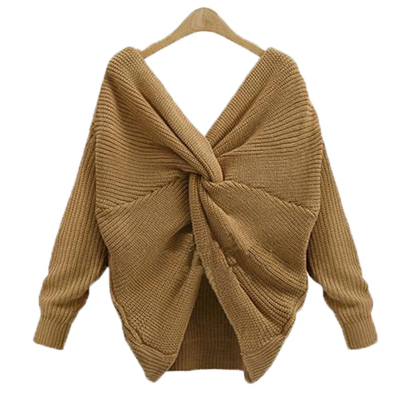 

Korean Sexy Sweater 2021 Winter Female Knitted Pullover Solid Tie Jumper Long Sleeve V-Neck Plus Size 2XL Autumn Women Clothing