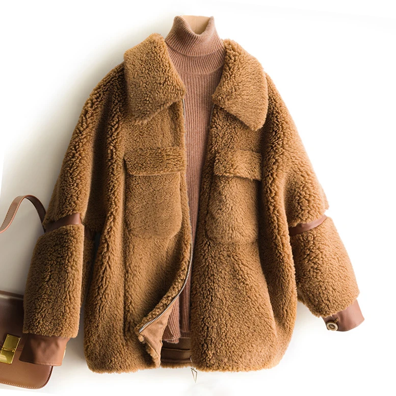 Женская Короткая Меховая парка Shearling винтажное Короткое шерстяное пальто