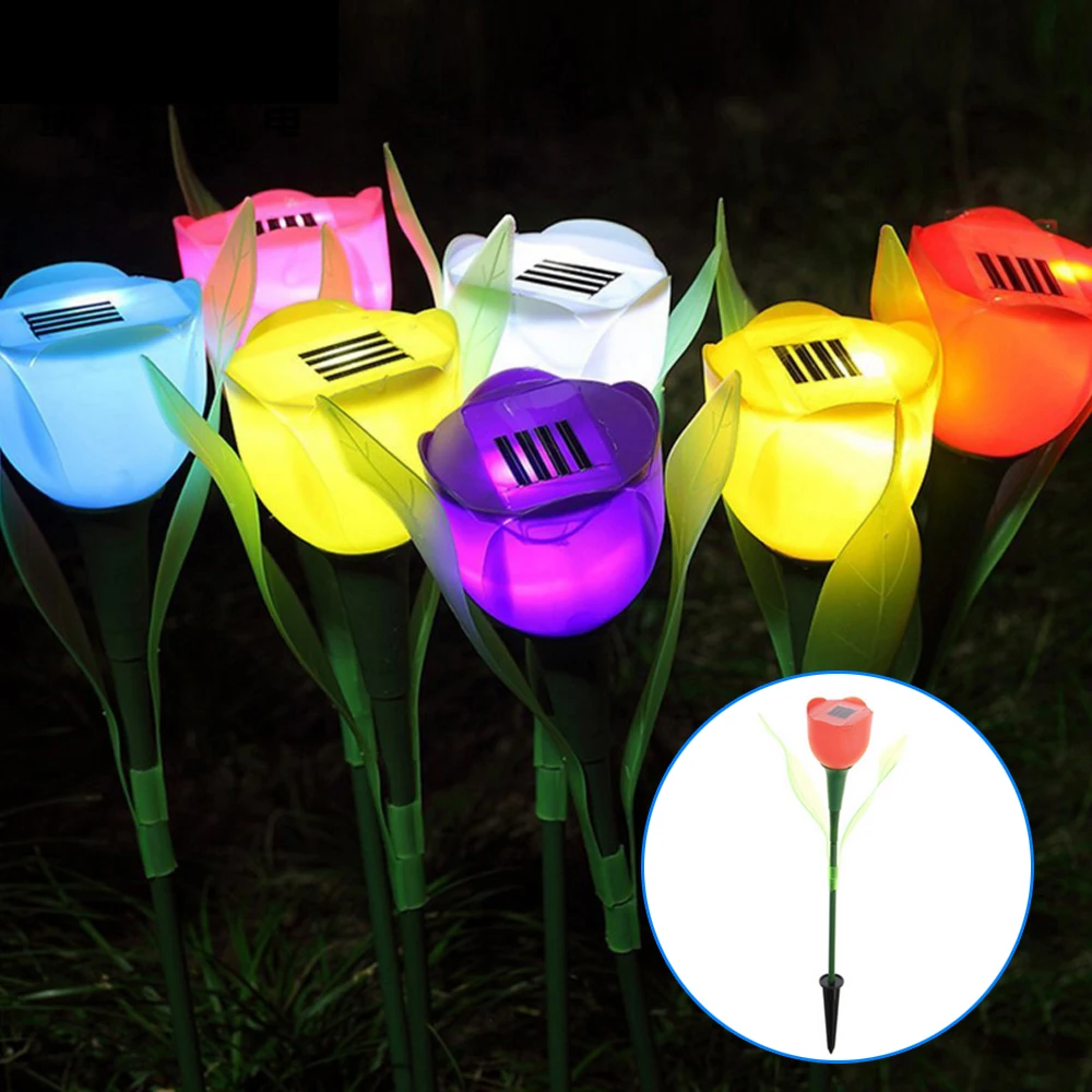 Цветные цветы тюльпана светильник для газона на солнечной батарее светодиодный
