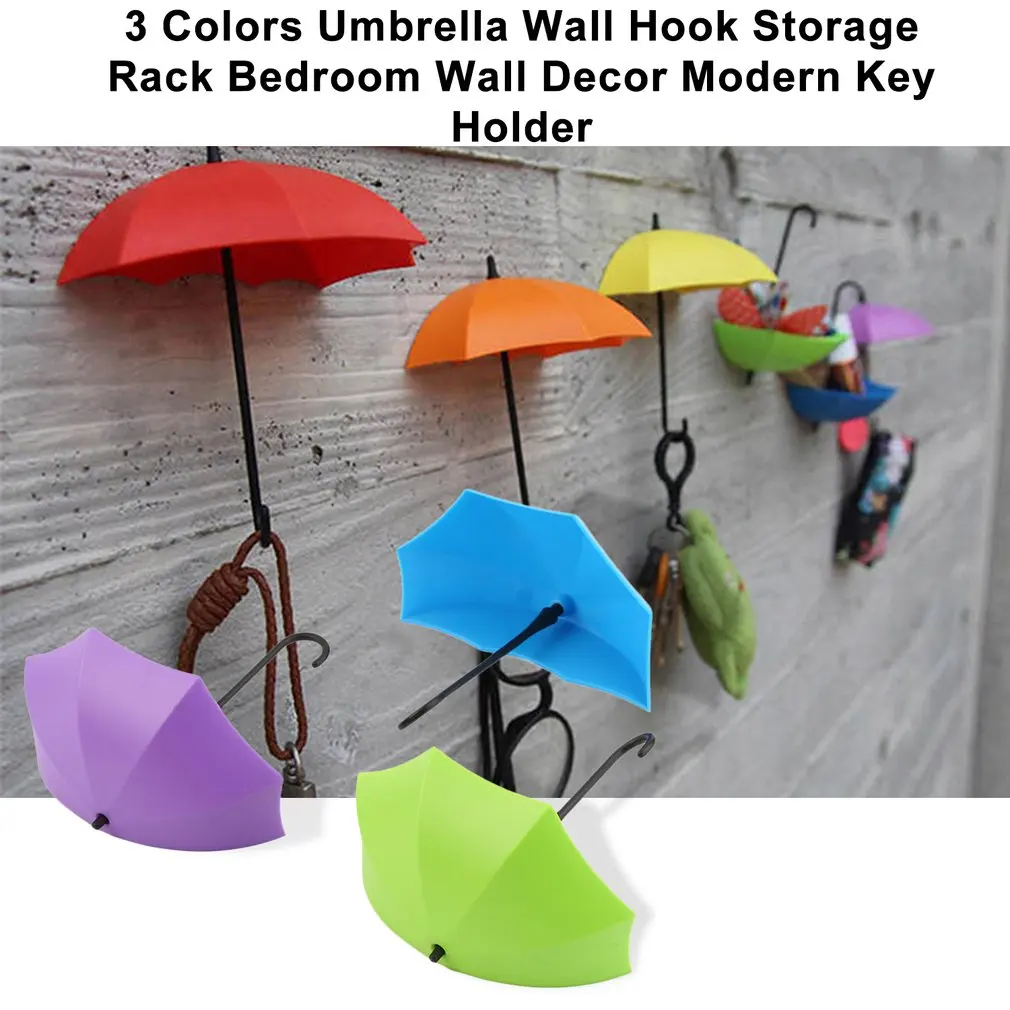 

Настенные крючки с цветными зонтиками, 3 шт./лот, портативная стойка для хранения, поднос, дверь, спальня, гостиная, ванная комната, настенный ...