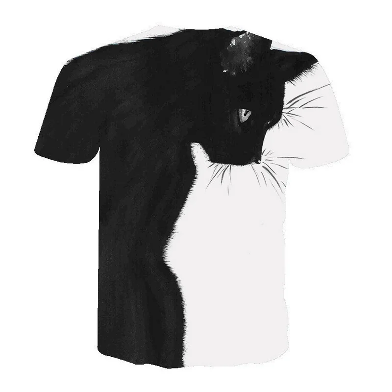 

3d T Shirts Printing Short Sleeve Summer Hip Hop Mens Clothing 2021 New Fashion Patchwork Black White Cat Cool T-Shirt Men/Women