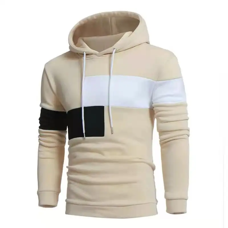 

New autumn and winter men's casual stitching sweater hooded pullover fashion all-match trend