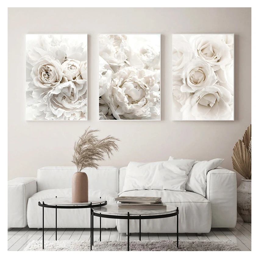 Peony Rose White Flowers Garden Nordic Posters And Prints Wall Pictures For Living Room Decor Art Canvas Painting Bloom |
