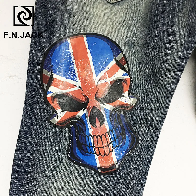 F.N.JACK, мужские джинсы, крутой парень, тонкие, прямые, полная длина, на молнии, летающие, джинсовые штаны для мужчин
