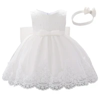 white baby girl brithday dress 1 year 2 years baptism dress lace bow infant little girl formal party princess dress kf1042