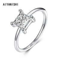 aiyanishi 2021 real 925 sterling silver simple square clear cz charm gold color finger ring for women wedding engagement jewelry