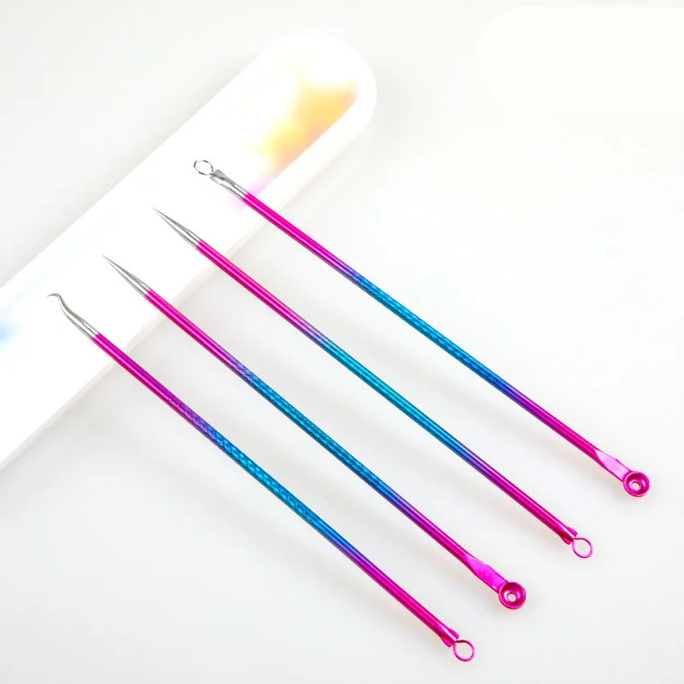1 set 4 pcs 4 шт. Пинцет для удаления угрей набор машин для удаления прыщей иглы для удаления черных точек инструмент для удаления черных точек с Чехол Инструменты для ухода за лицом - Цвет: 1 set 4 pcs