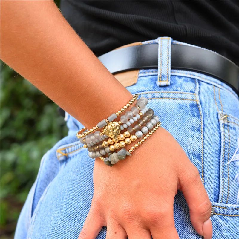 

New Arrival Natural Stone Crystal Beads Bracelets Hammered Charm Bracelets