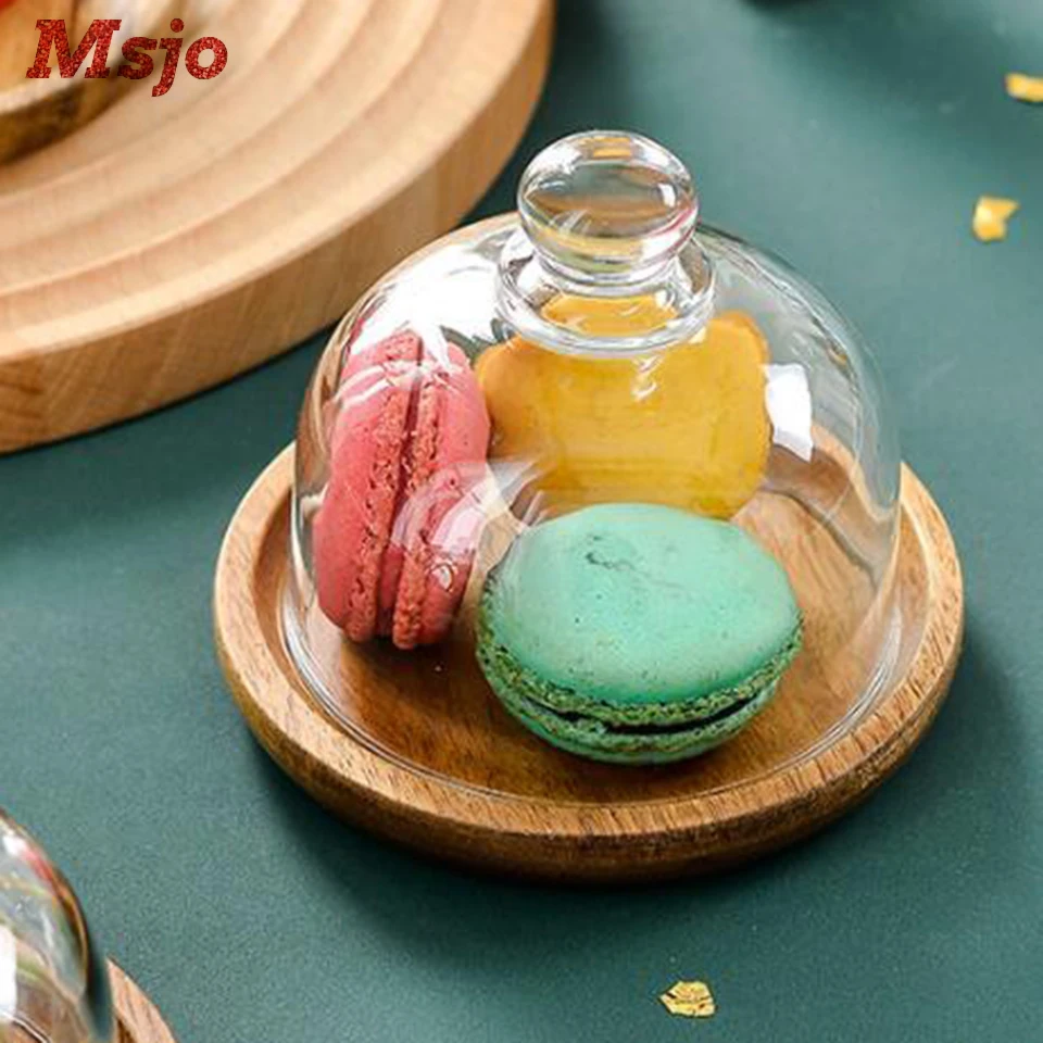 Msjo мини деревянная десертная тарелка со стеклянной крышкой мусс лоток для торта