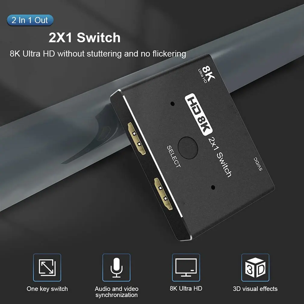 

KVM-переключатель, совместимый с HDMI, 8k, 2 в 1, переключатель, индикатор, дисплей, портативный для клавиатуры, мыши, принтера Xiaomi Mi Box