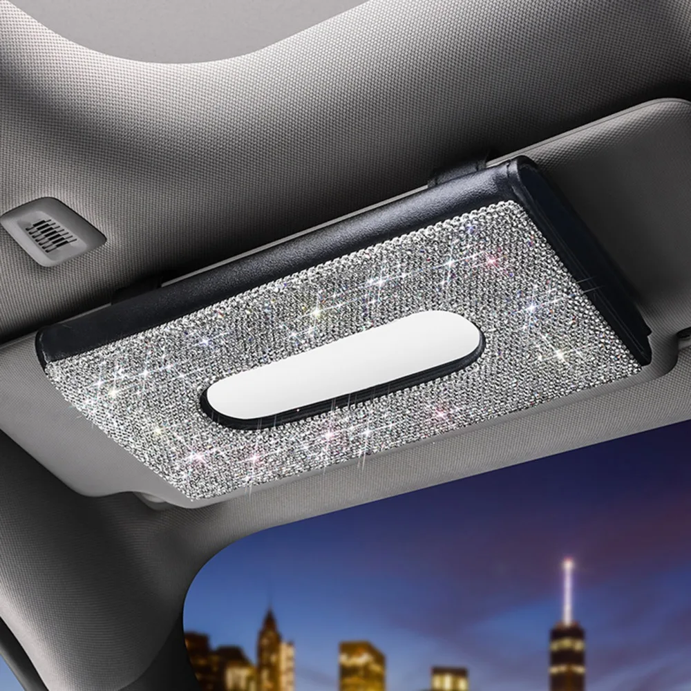 

Crystal Car Tissue Box Towel Sets Sun Visor Holder Auto Interior Storage Decoration