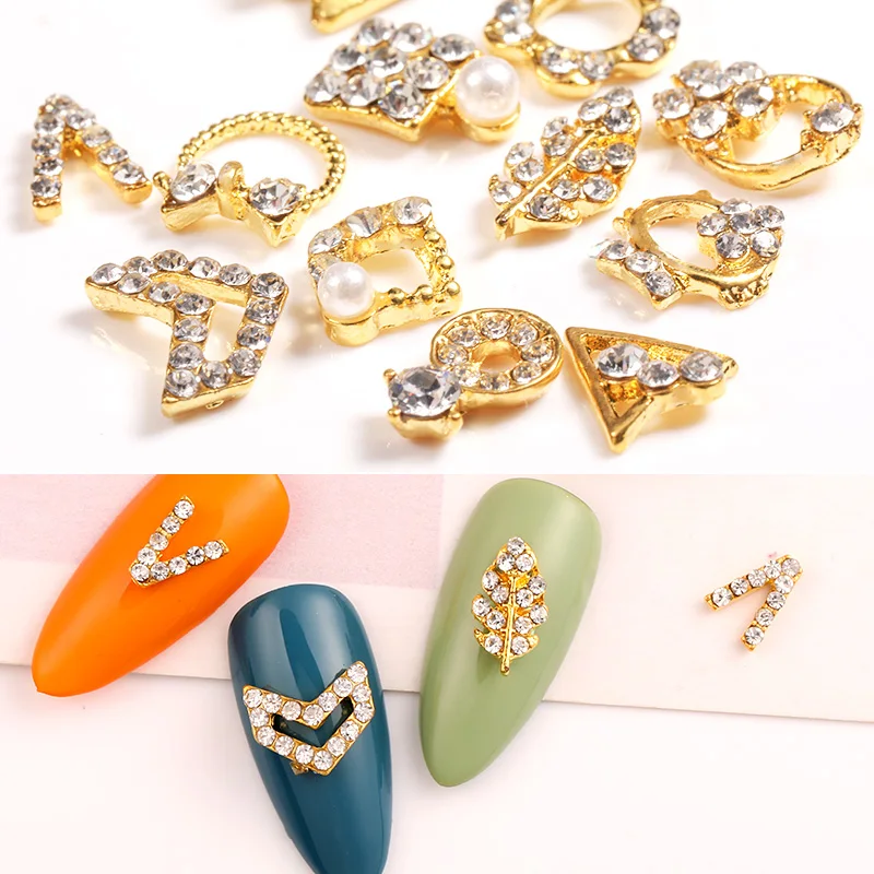 2 шт. золотистые металлические Стразы для ногтей смешанные размеры украшения 3D