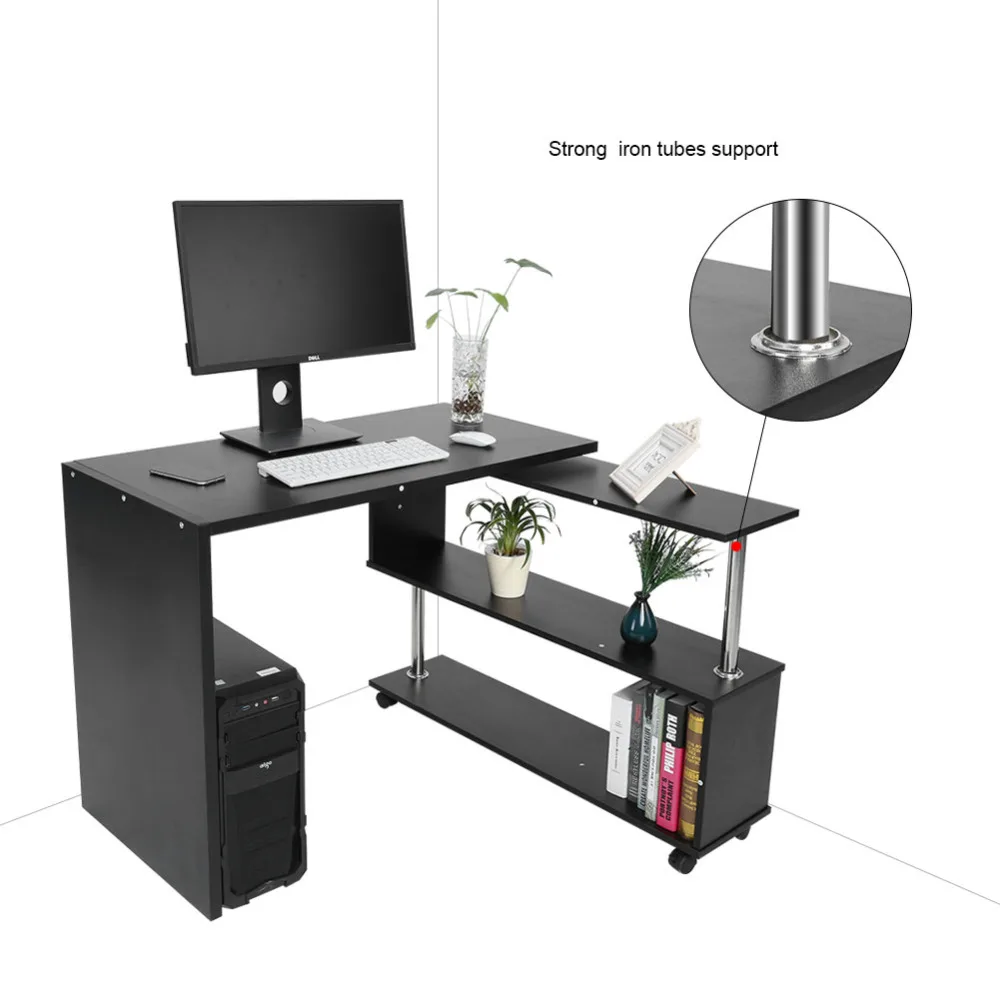 Стол компьютерный с полками для книг вращающийся на 360 градусов Регулируемый