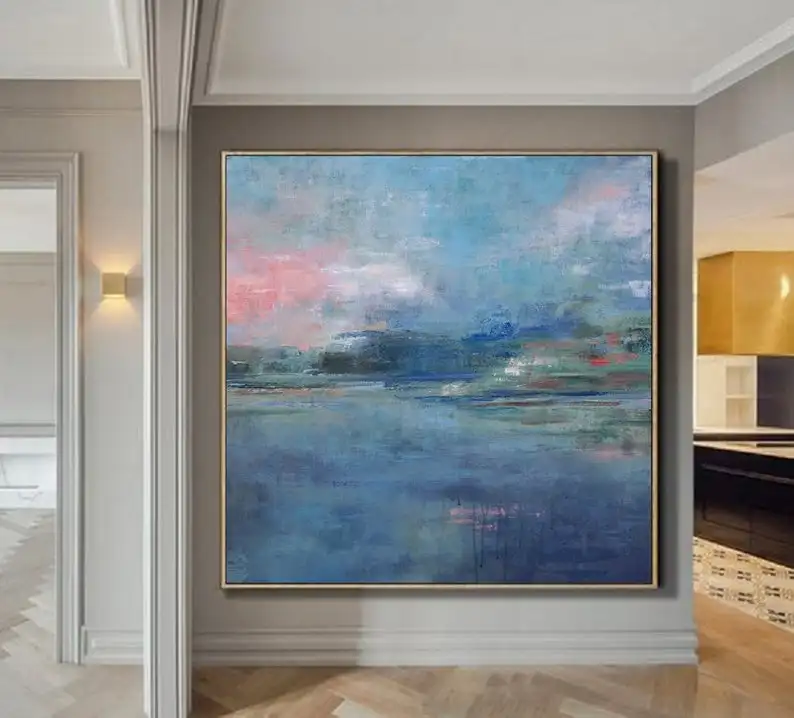 

Large Canvas Abstract Painting,Original Navy Blue Wall Art Ocean Landscape Painting,Large Sea Canvas Art Painting,Dining Room