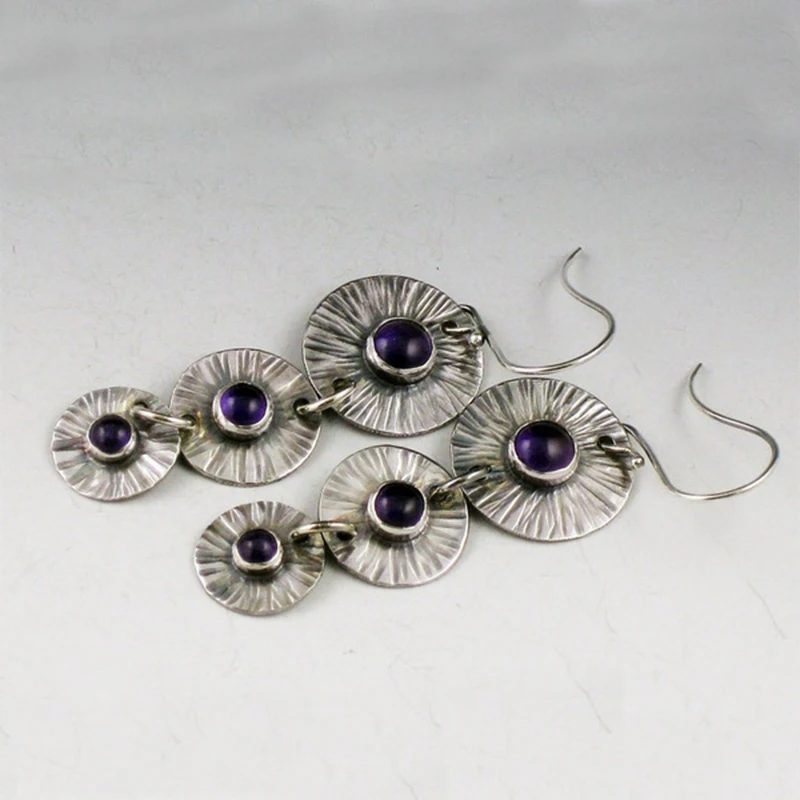 

Vintage Silver Color Treble Disk Pendant Drop Earrings Cute Purple Stone Dangle Earrings for Women Punk Party Jewelry T4M922
