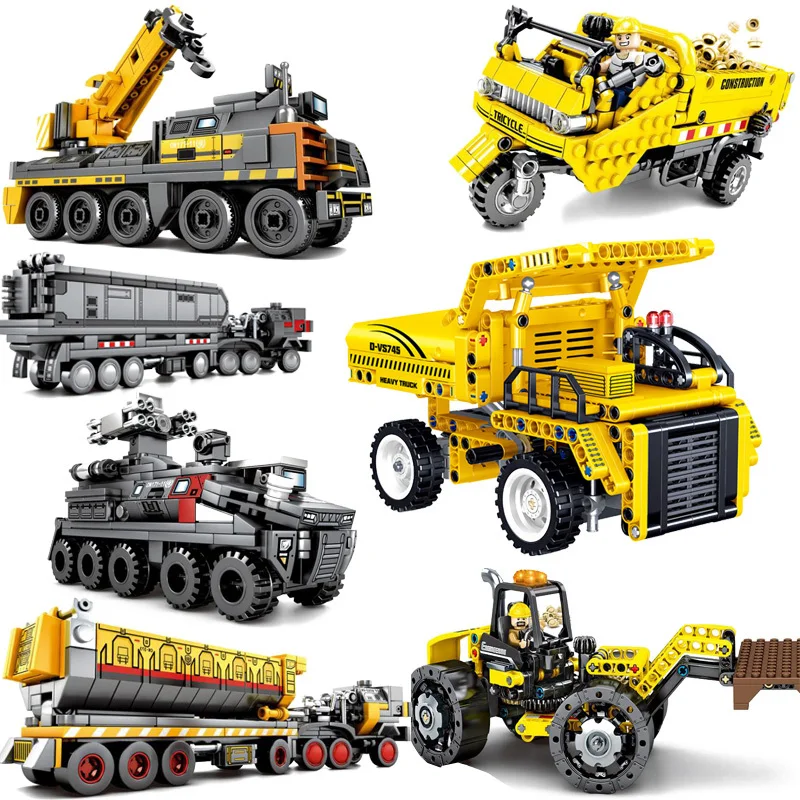 

Engineering Bulldozer Crane Tricycle Carrier Dump Truck Building Blocks City Construction Vehicle Car Toy Children Gift
