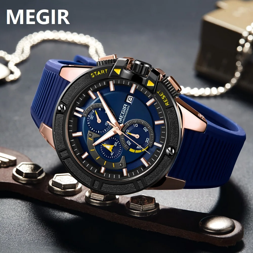 Часы MEGIR Мужские кварцевые с хронографом, брендовые, с силиконовым ремешком, 2095 от AliExpress WW