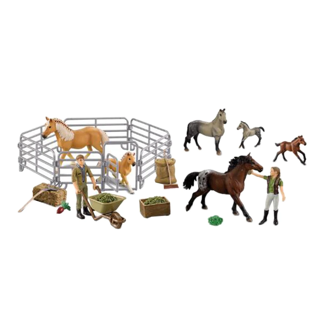 

Kids Toy Assorted Animal Figures Toy Set Horse Models w/ Fence Role Play Toy