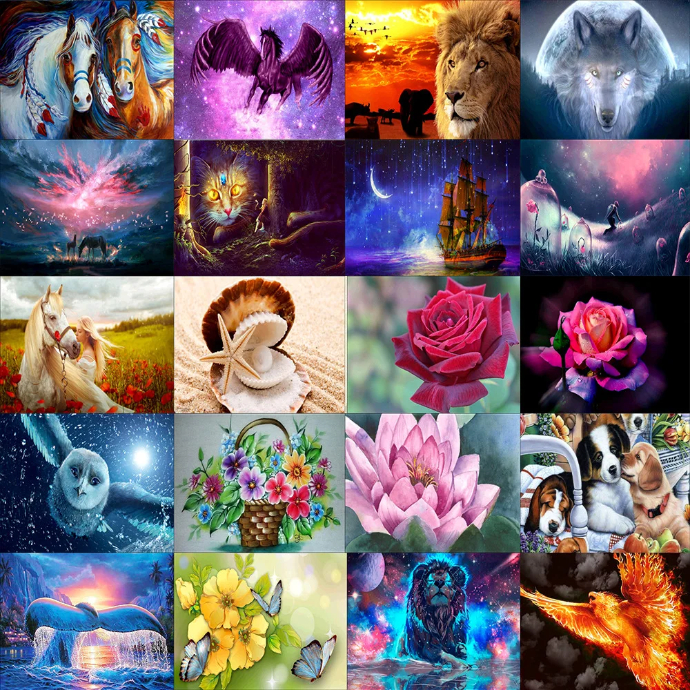 

JIEME 5D DIY Diamond Painting Flowers Animal Full Round Rhinestone Diamond Embroidery Cross Stitch Mosaic Home Decor