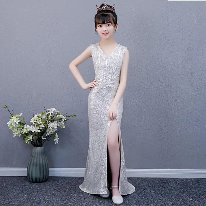 Пикантное вечернее платье с блестками и вышивкой Детское принцессы русалка