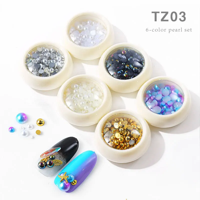 6 шт./лот Стразы для ногтей крошечные Стальные Бусины полукруглые жемчужные