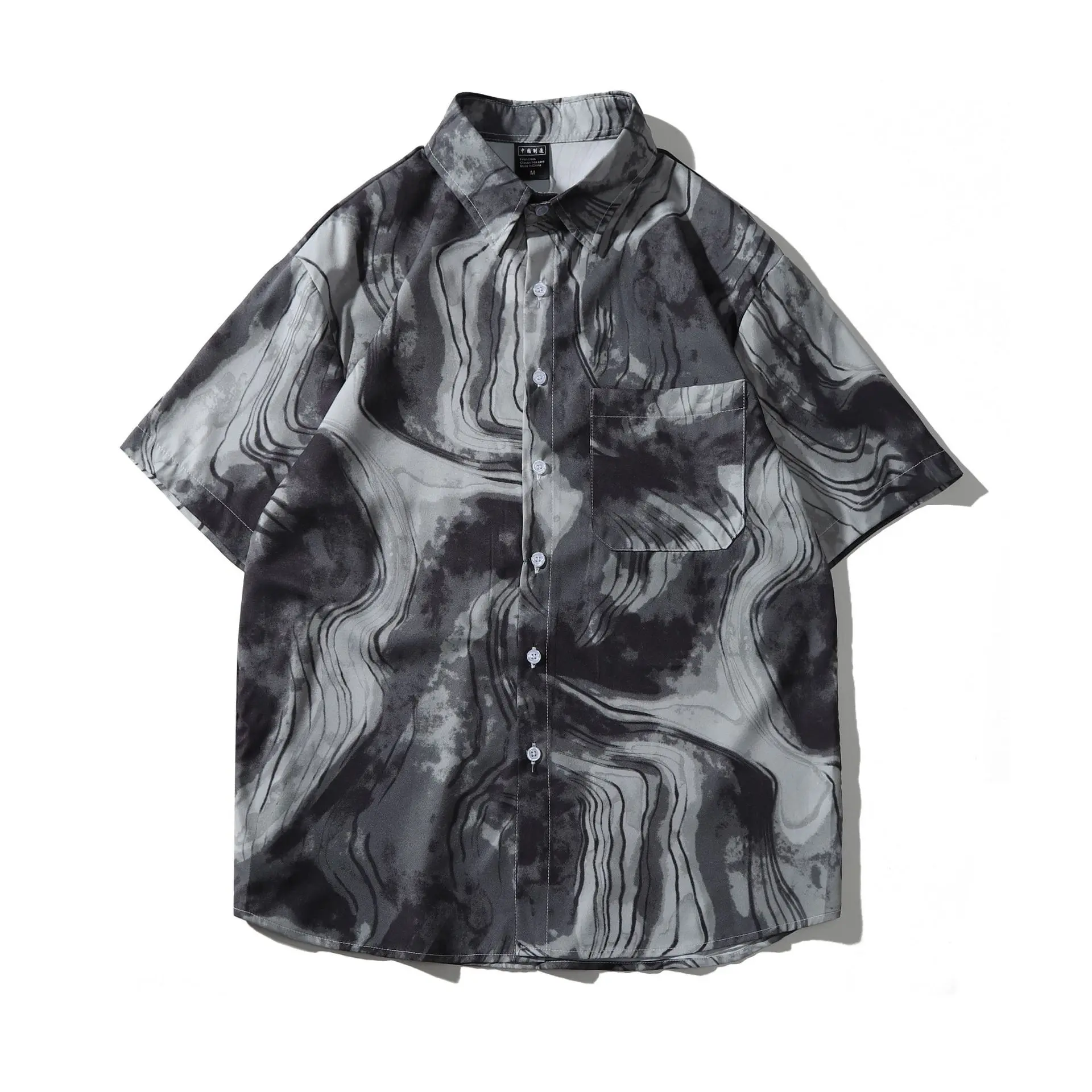 

Summer Casual Loose Splash Ink Printed Hawaiian Shirt Short Sleeve Button Up Beach Shirts for Men Harujuku Camisas Para Hombre