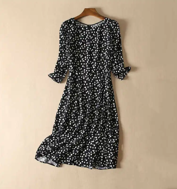 

MageBop, новинка 2020, женская мода, принт в горошек, рукав до локтя, круглый воротник, Повседневное платье средней длины с одной кнопкой и подклад...