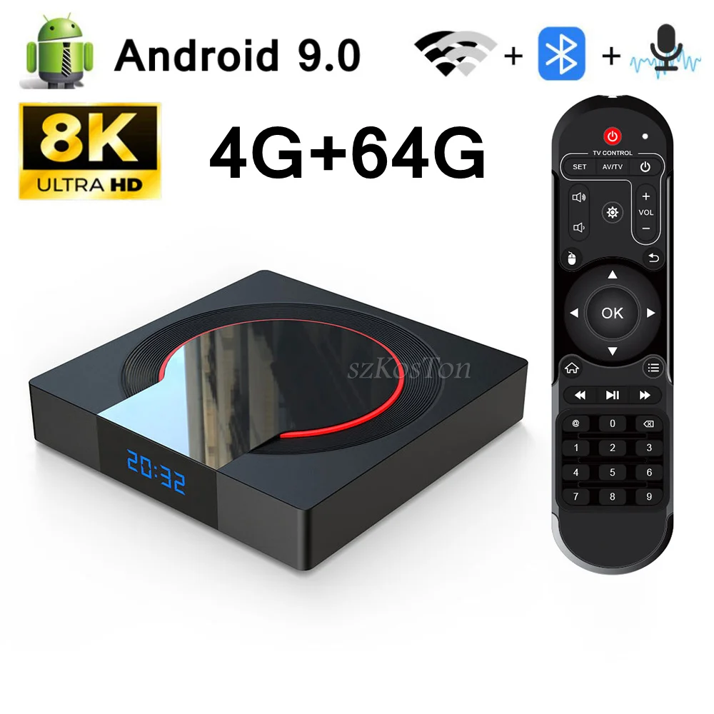 

8K 4G+64G Android 9.0 TV Box Bluetooth Voice Assistant 2.4G Wireless WIFI Smart TVBOX Remote Control Media player Very Fast Box