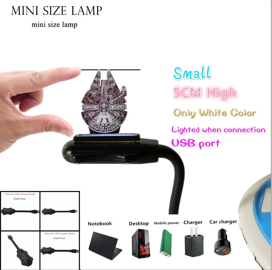 Small USB Lamp 50mm Звездные войны, легенды, новинка, космический корабль, 3D ночник, умный светодиодный светильник, 7 цветов, для мальчиков, декор стола в комнате, детская Рождественская игрушка, подарки - Испускаемый цвет: Small USB Lamp 50mm