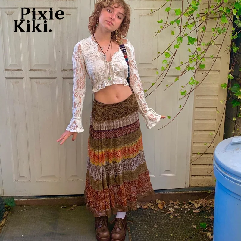 Pixiekiki белое кружевное платье с длинными рукавами рубашки для женщин Фея гранж