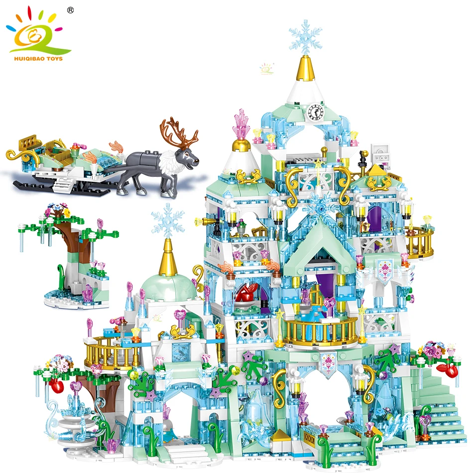 

HUIQIBAO 1529 шт город лед снег принцесса замок строительные блоки девушки друзья лося фигурки сани автомобиль кирпичи игрушки рождественские по...