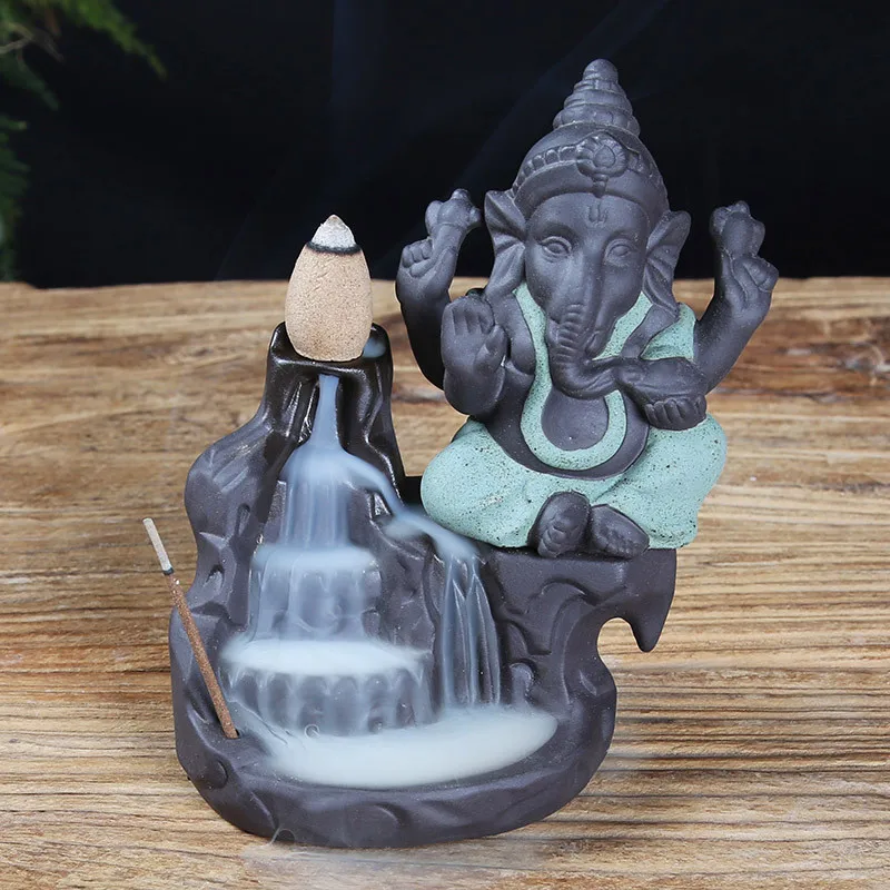 Керамический Бог слон Ganesha курильница для благовоний горелка Индия водопад курильница подставка для ароматических палочек домашний декор+ 20 шт Бесплатные конусы