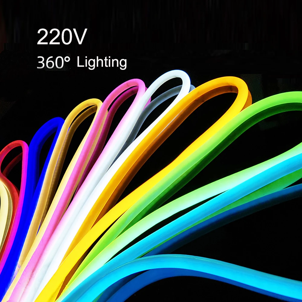 

220V Round LED Neon Strip Light Waterproof With Plug 2835 Tira Flexible Neon Sign Tape for Neon Flex неоновая лента гибкий неон