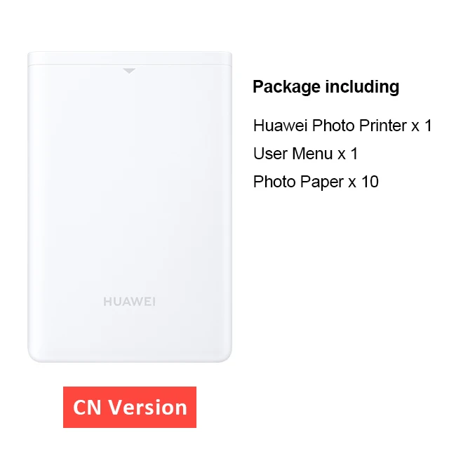 CN Version 10 Paper Huawei мини фотопринтер портативный карманный принтер honor мобильный телефон AR принтер 300 точек/дюйм Bluetooth 4,1 Поддержка DIY поделиться 500 мАч - Цвет: CN Version 10 Paper