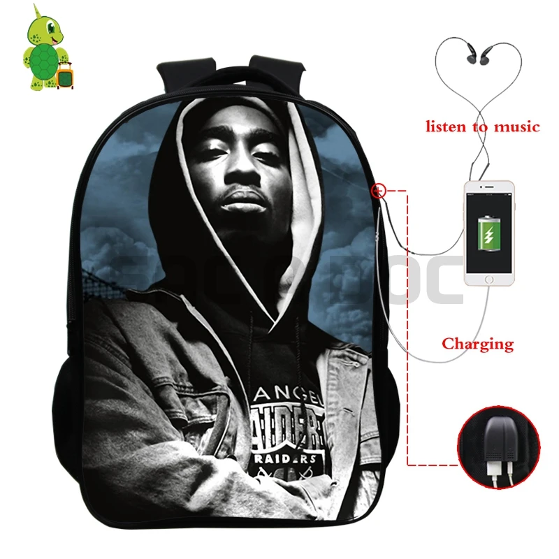 4 Известный Рюкзак с принтом Tupac, многофункциональные школьные сумки с USB зарядкой для подростков, женщин и мужчин, ежедневный рюкзак, коллекция фанатов - Цвет: 4
