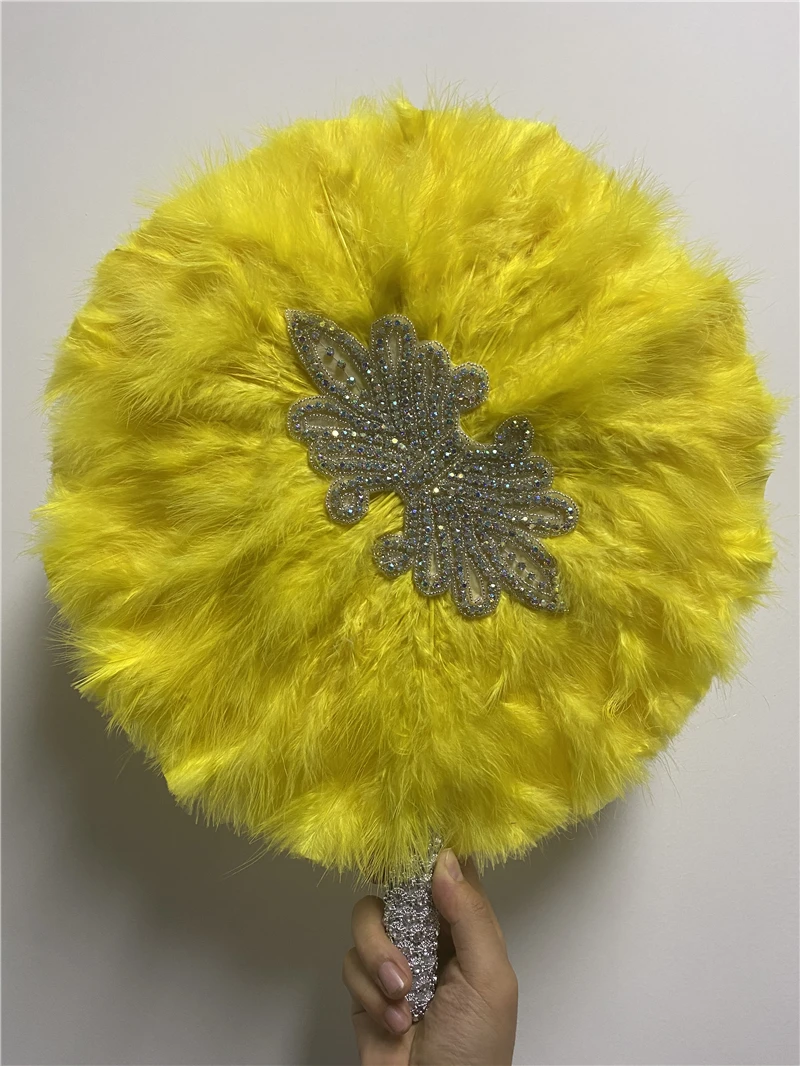 Желтый сделанный на заказ Африканский Свадебный Ручной Веер с камнями веер для