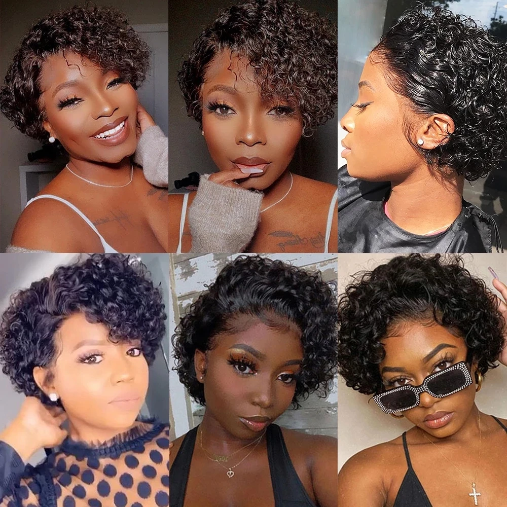 pixie cut short curly human hair wigs deep wave wig kinky brazilian Cheap Human Hair Wig |