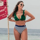 CUPSHE Цельный купальник бикини в полоску с рюшами, сексуальный купальник с треугольным вырезом и чашечками, купальник из двух частей, женский купальник 2020, пляжные купальники