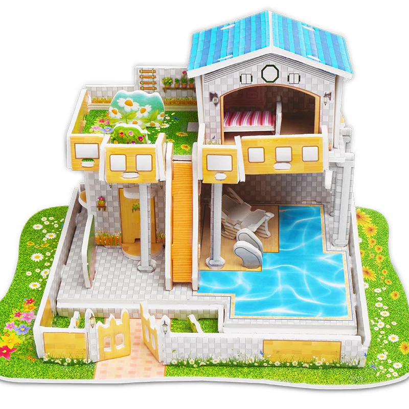 3D Construction Simulation Cartoon Castle Garden Princess House 3D Puzzle Model Kit Architecture Maket Learning Educational Toys For Children - Цвет: 3D Construction