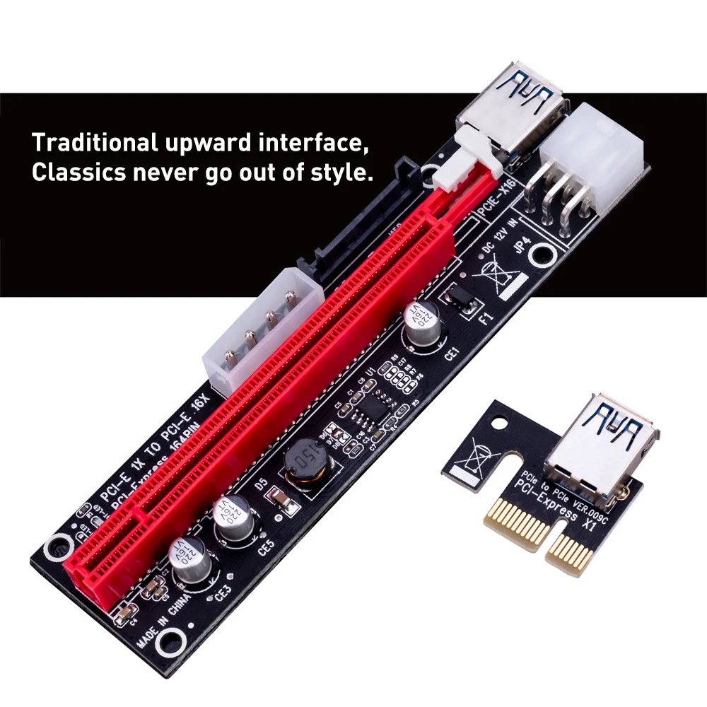 

PCI-E 1X to 16X Riser Extender Card SATA Power PCI Express Adapter Cable 4Pin 6Pin for External Graphics Card BTC Miner Mining
