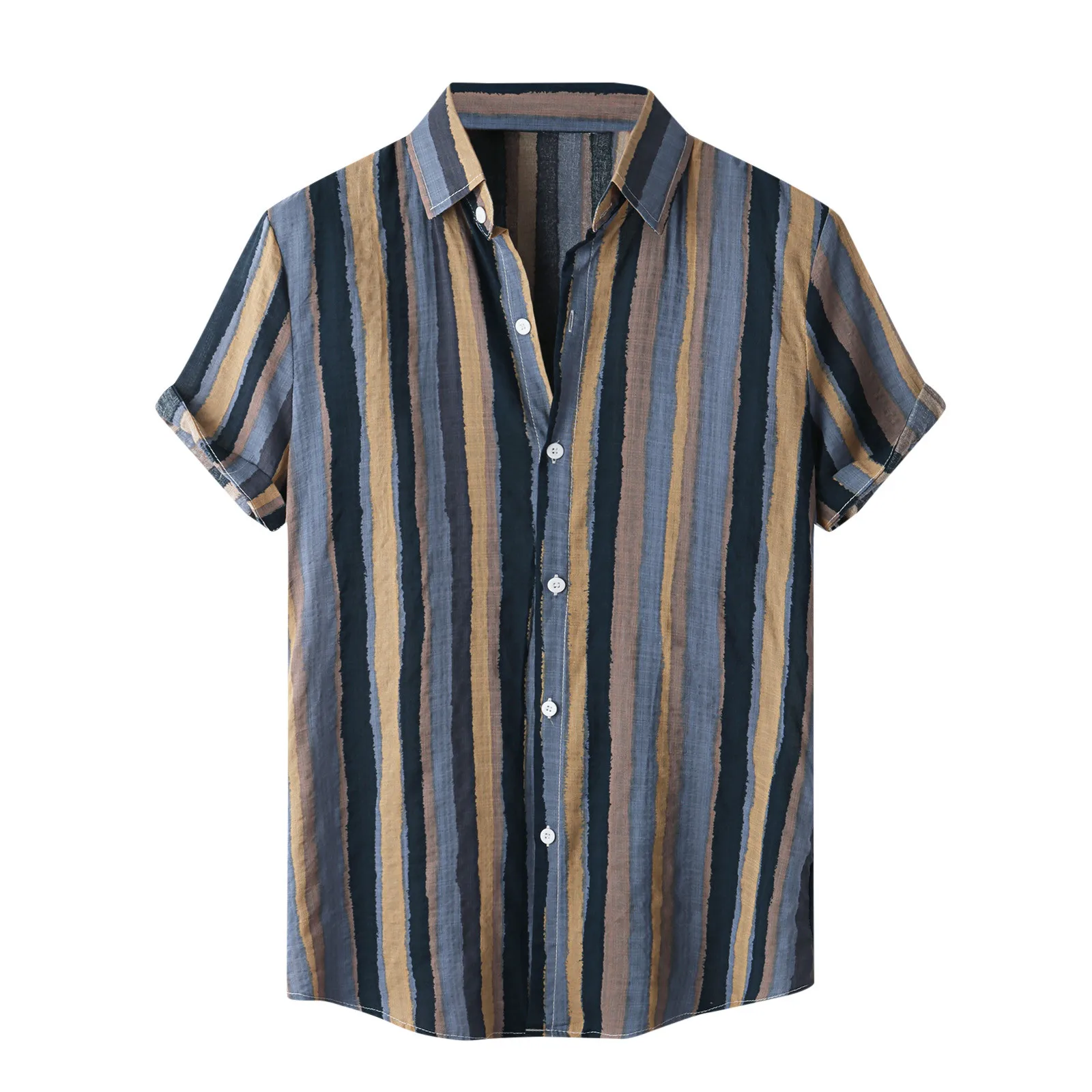 

Men's Vertical Striped Print Shirts Summer Casual Daily Short Sleeve Button Tops Turn-down Collar Men Shirts Camisa Masculina