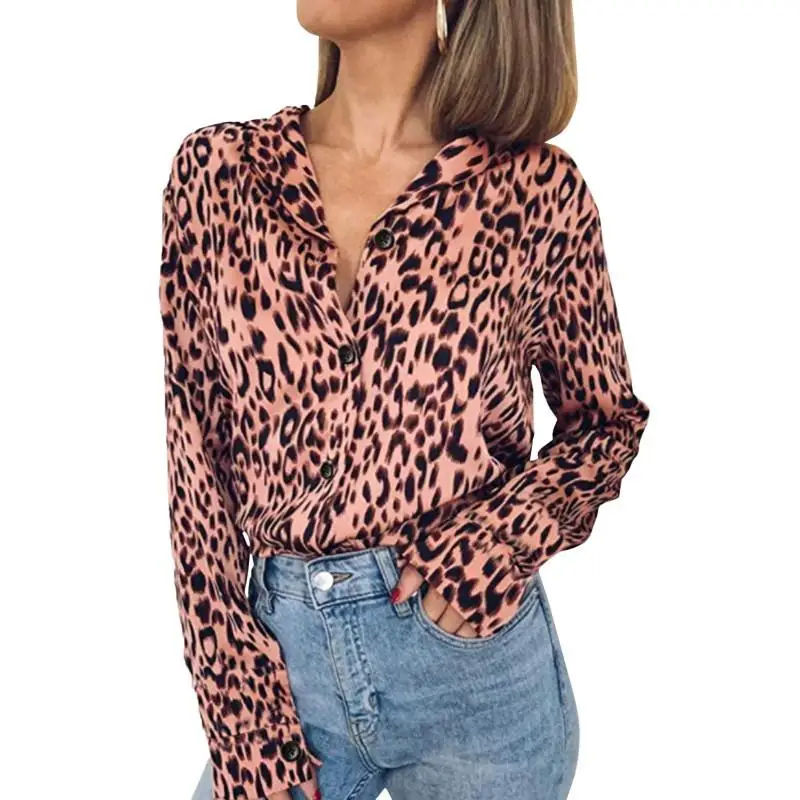 

Sexy Leopard Print Summer Women Blouse Long Sleeve V Neck Casual Loose Shirt 2021 Fashion Elegant Buttons Ladies Blouse Tops