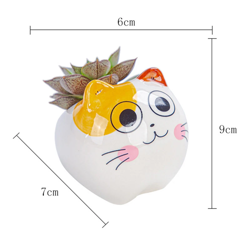 

Hot Cartoon Animal Flower Pot Cute Cat Ceramic Succulents Gardening Desktop Thumb Flower Pot Breathable Not Easy to Deform