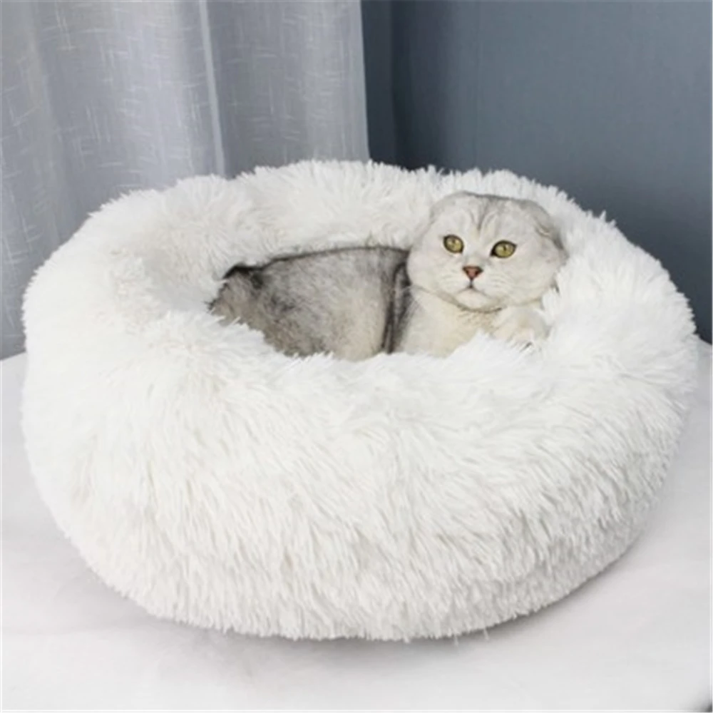 

Long Plush Super Soft Pet Bed Kennel Dog Round Cat Warm Sleeping Bag Puppy Cushion Mat Portable Cat Cushion Supplies 40/50/60cm